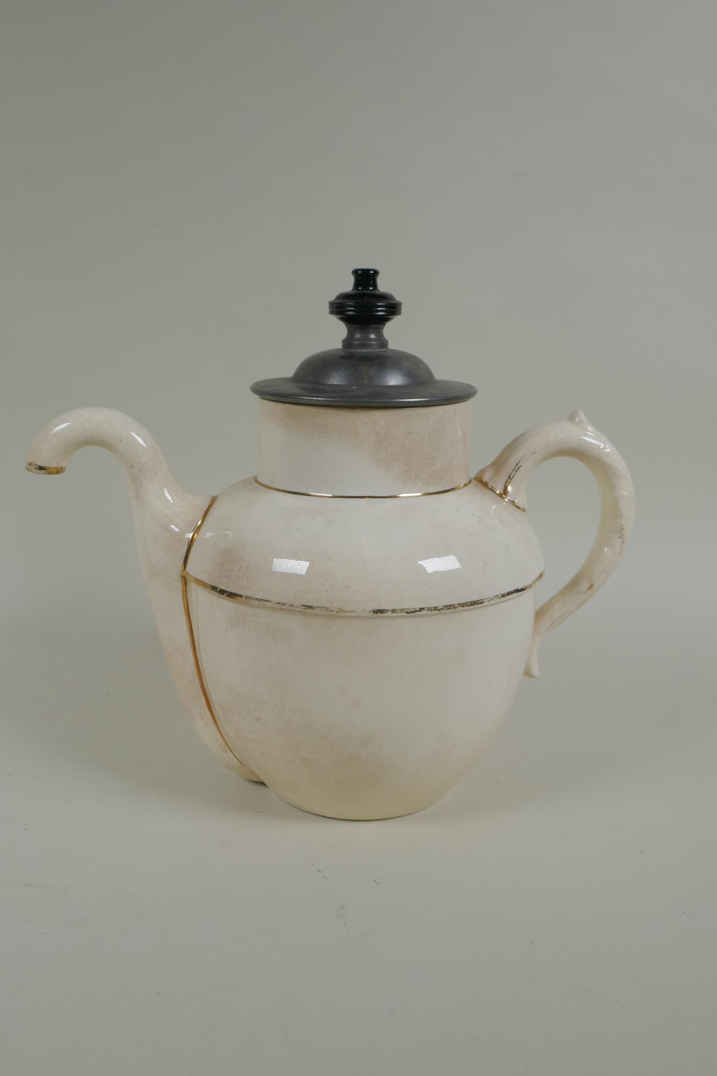 A C19th Burslem Royal patent self pouring teapot, an early stoneware mug with transfer decoration of - Image 2 of 9