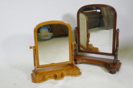 A Victorian mahogany arched top swing toilet mirror, 79cm high, and a similar in satin birch