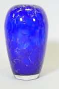 A vintage overlaid blue glass vase, probably Murano, 26cm high