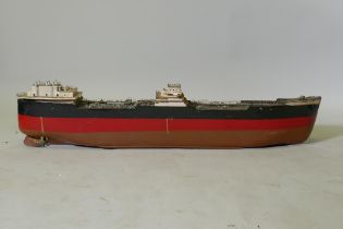 A scratch built motorised oil tanker, Katilysia, 96cm long