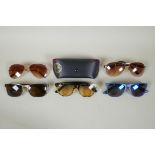 A pair of Ray Ban Wayfarer II sunglasses, RB2185 1248/AC tortoiseshell, and four other pairs of