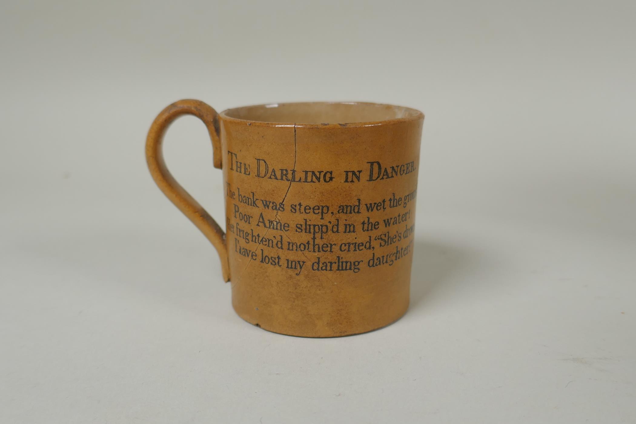 A C19th Burslem Royal patent self pouring teapot, an early stoneware mug with transfer decoration of - Image 7 of 9