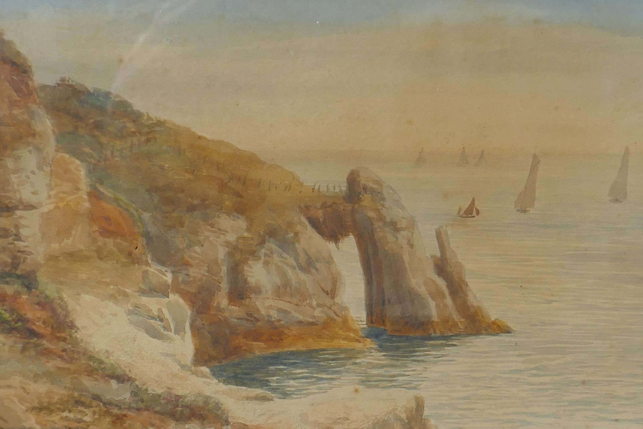 Coastal scene, monogramed indistinctly, C19th watercolour, and a courtyard scene with figure and - Image 2 of 4