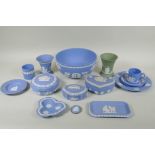 A collection of Wedgwood Jasperware to include trinket boxes, dishes, bowls, cups and saucers,