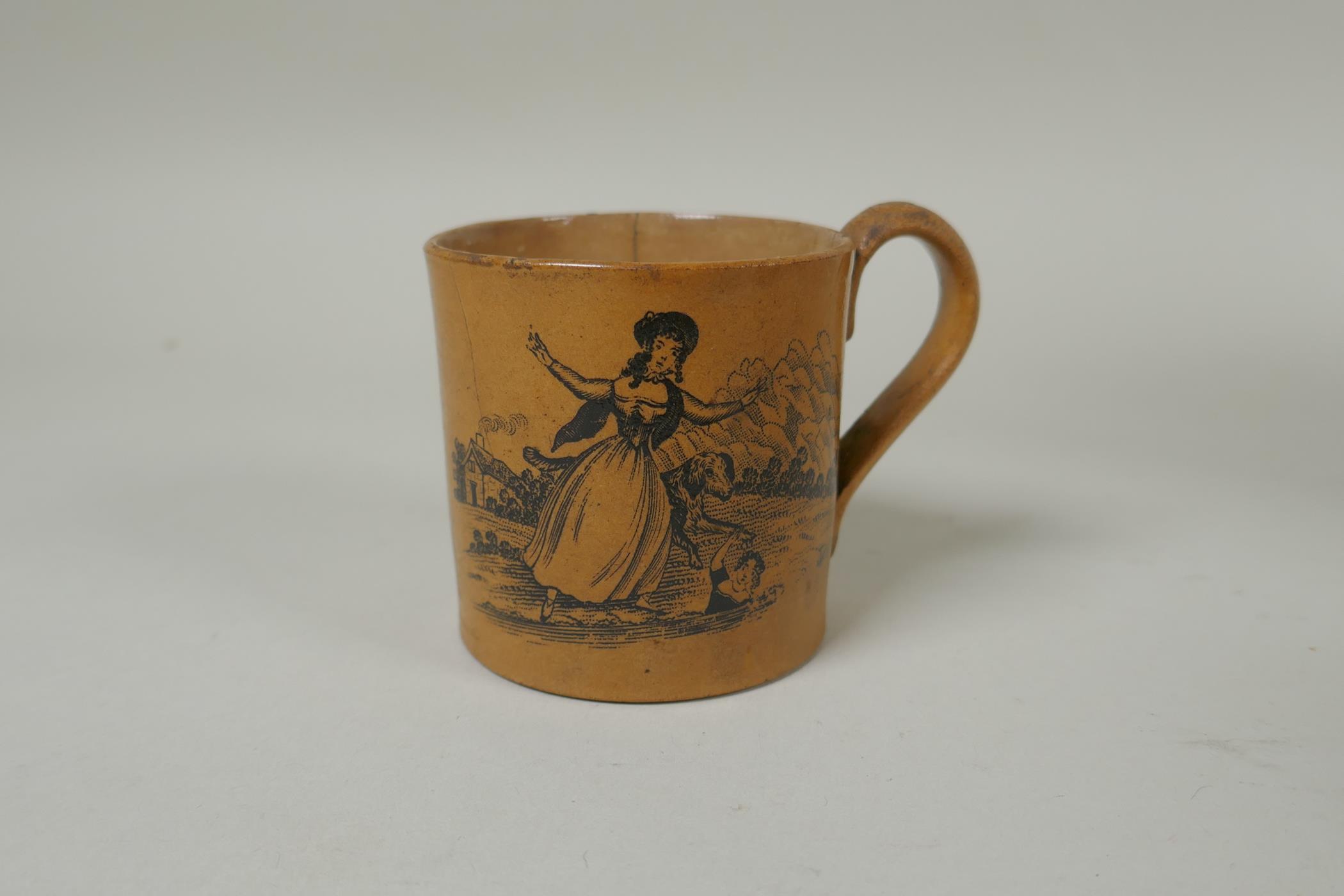 A C19th Burslem Royal patent self pouring teapot, an early stoneware mug with transfer decoration of - Image 6 of 9