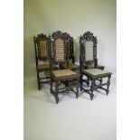 A set of five Jacobean style carved oak highback chairs