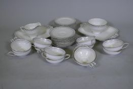 Royal Worcester, Waverley pattern No 21381, twelve place tea service (lacks two saucers), c.1930s,