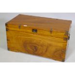 A camphorwood blanket chest with brass campaign style mounts and carrying handles, 80 x 43 x 41cm