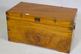 A camphorwood blanket chest with brass campaign style mounts and carrying handles, 80 x 43 x 41cm