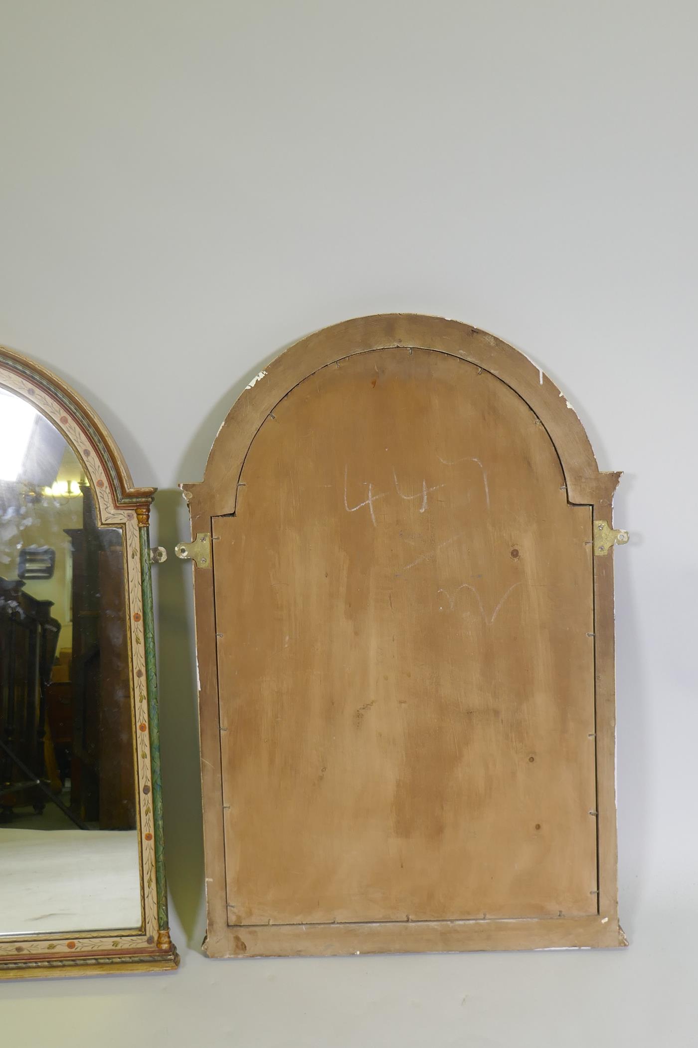 A pair of dome top wall mirrors with painted decoration and faux marble columns, 81 x 55cm - Image 4 of 4