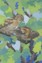 Ivy Bailey, Sparrows, labelled verso, watercolour, 19 x 24cm