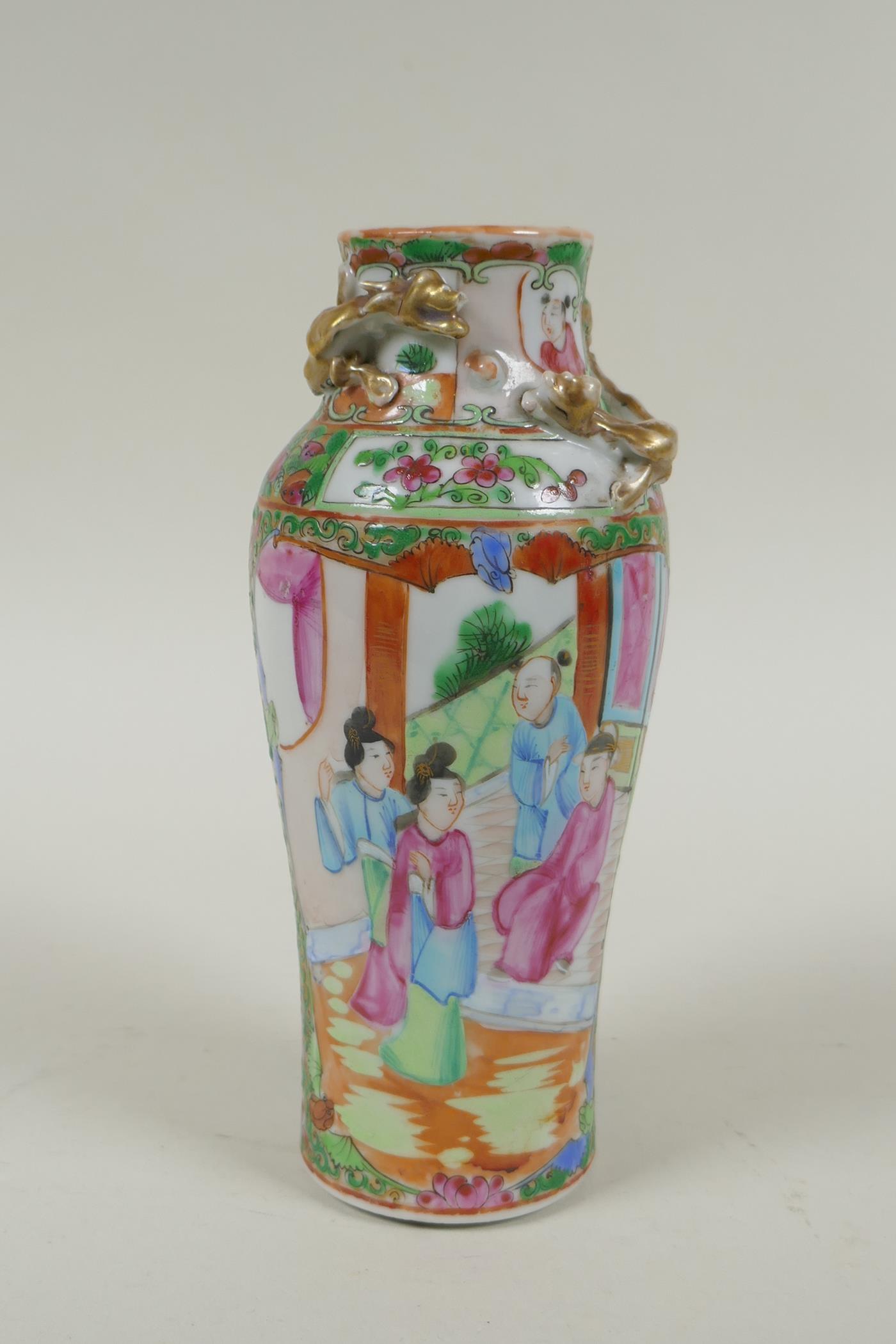A C19th Chinese Canton famille rose porcelain vase, with two gilt raised dragons and decorative