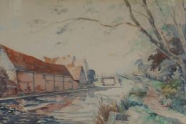 G. Wilson, (C20th), Pyrford Mill, Surrey, 1946, watercolour, 34 x 23cm