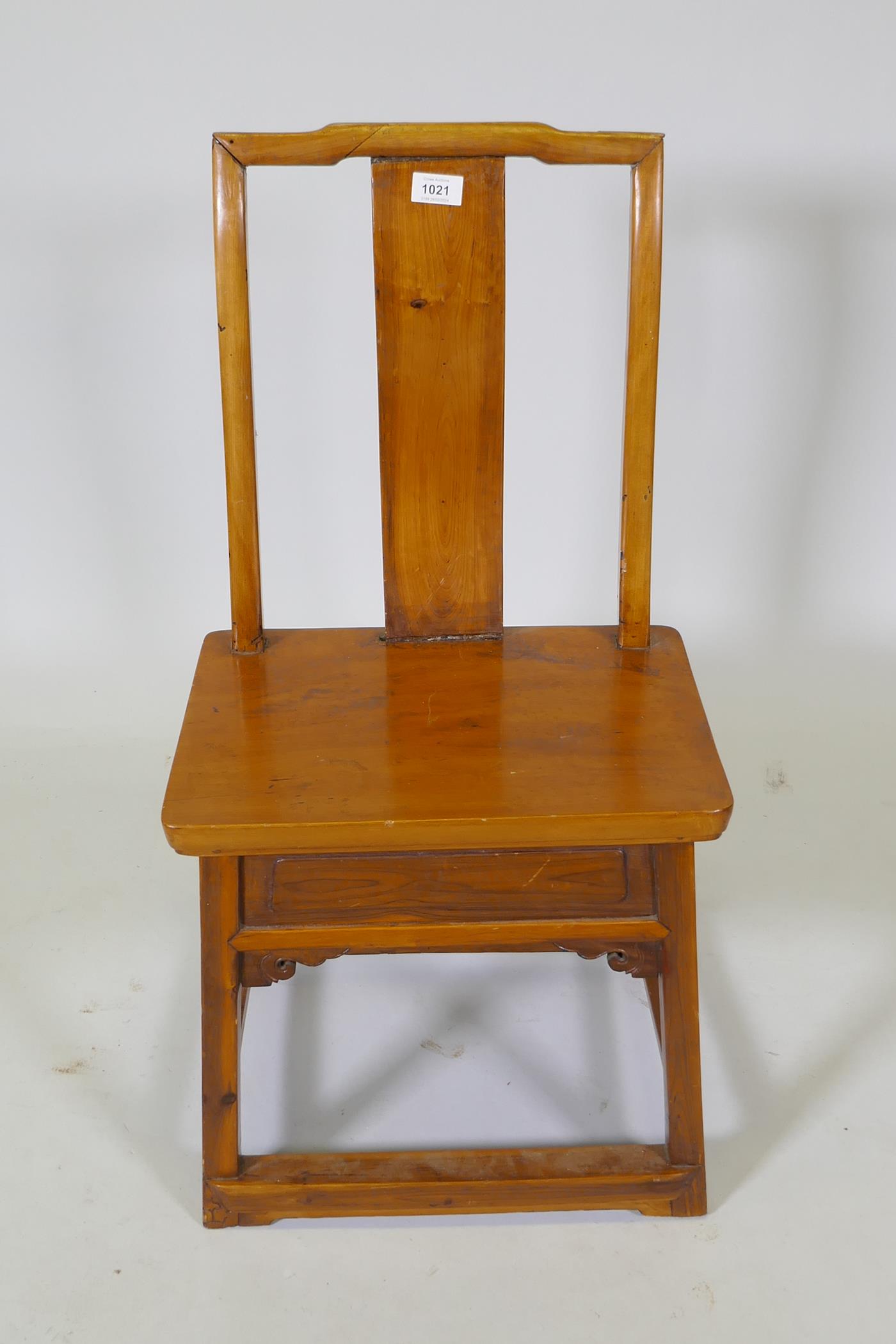 A Chinese elm low chair with single side drawer to the seat, 79cm high - Image 3 of 3
