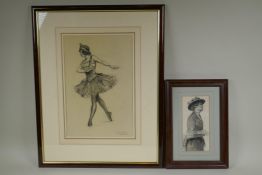 Ernest Borough Johnson, portrait of a dancer, signed charcoal drawing, and a drawing of a lady in