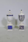 A decorative marble urn, 38cm high and another similar, AF