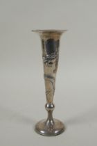 A Chinese silver stem vase with repousse dragon decoration, indistinct maker's mark to base, 19cm