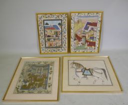 Four Indian watercolours on silk, largest 39 x 50cm