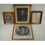 Three C19th portrait engravings and another titled The Innocent Stratagem, after Thomas Stuthard,