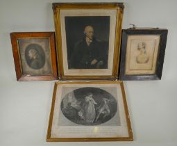 Three C19th portrait engravings and another titled The Innocent Stratagem, after Thomas Stuthard,