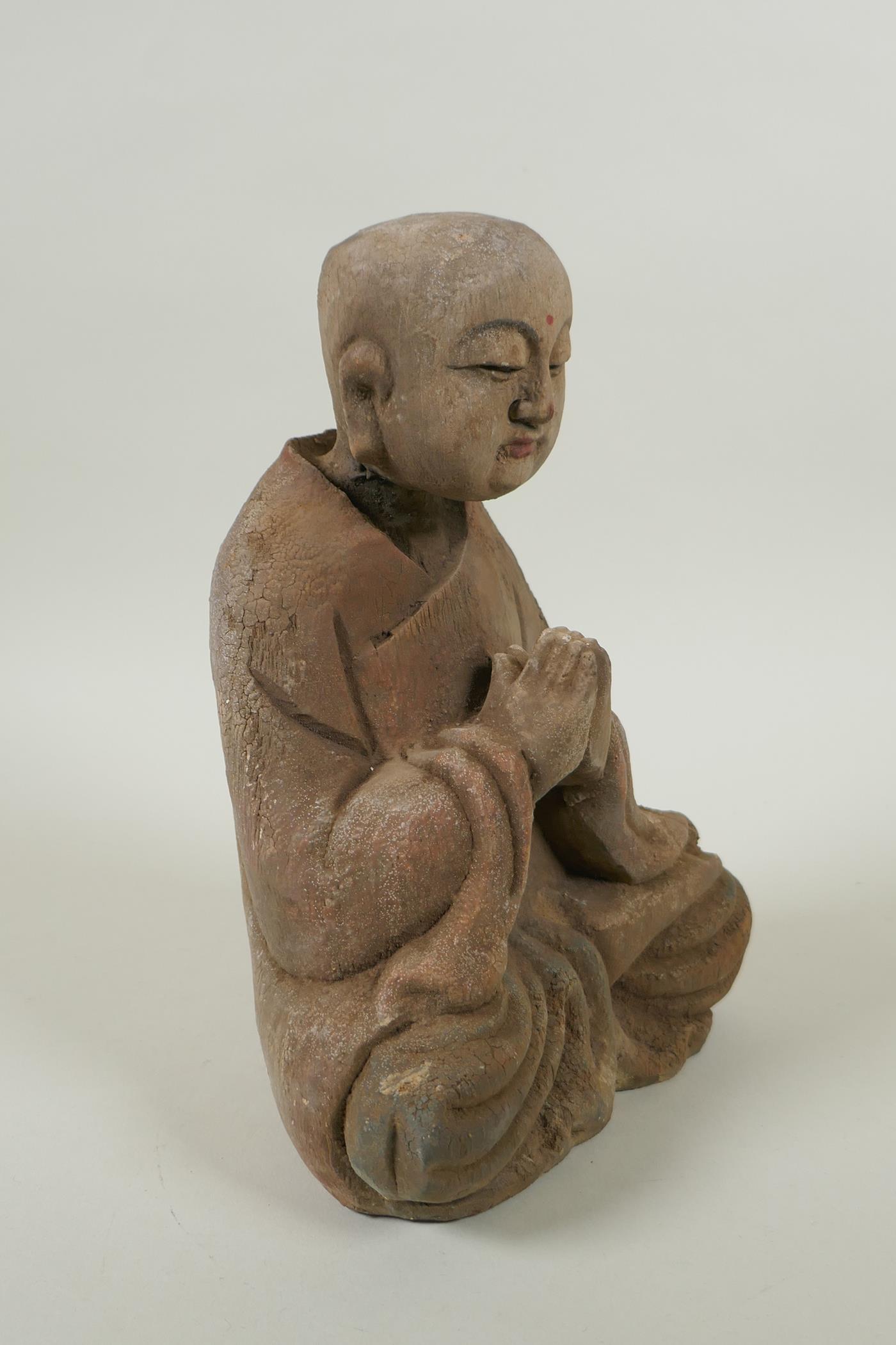 A Chinese carved and painted wood figure of Buddha, 23cm high - Image 2 of 4