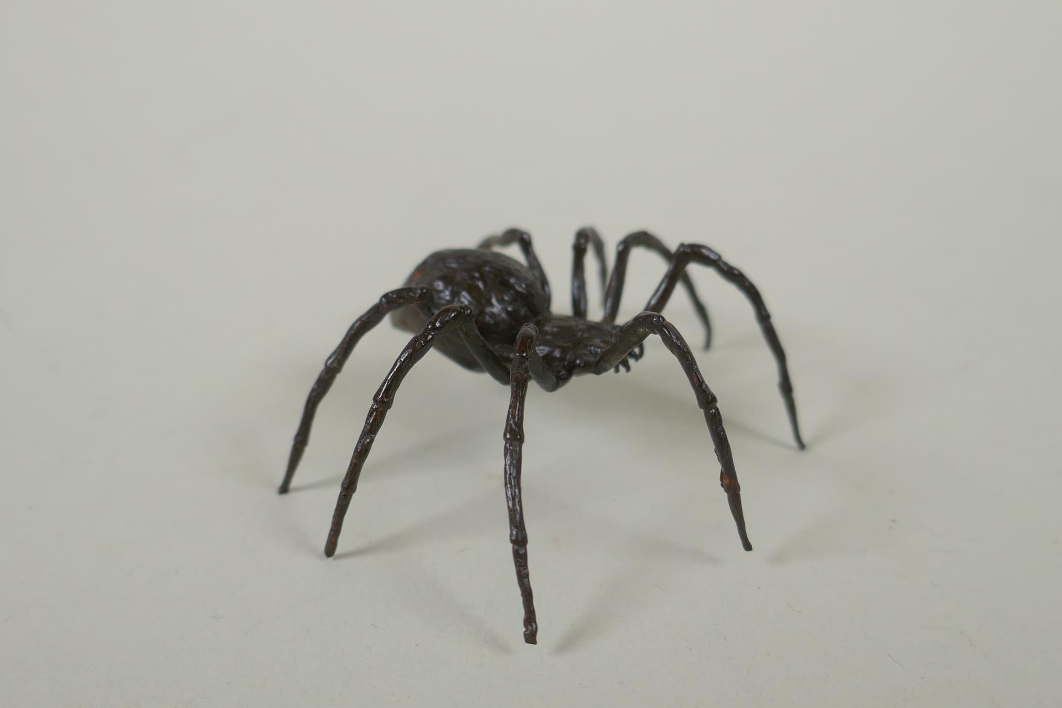 A Japanese style bronze okimono spider, 7cm wide - Image 2 of 4