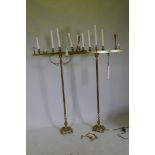 A Judaica pair of brass Menorah candlesticks, AF, 175cm high