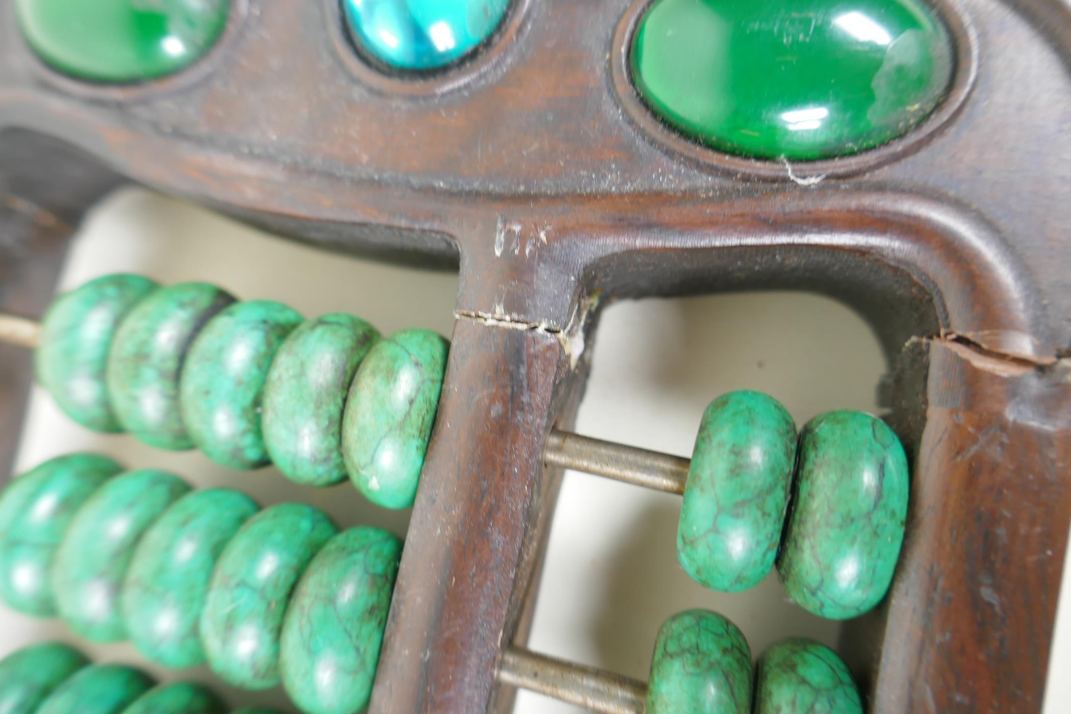 A Chinese hardwood abacus with turquoise beads, 41 x 14cm - Image 5 of 6