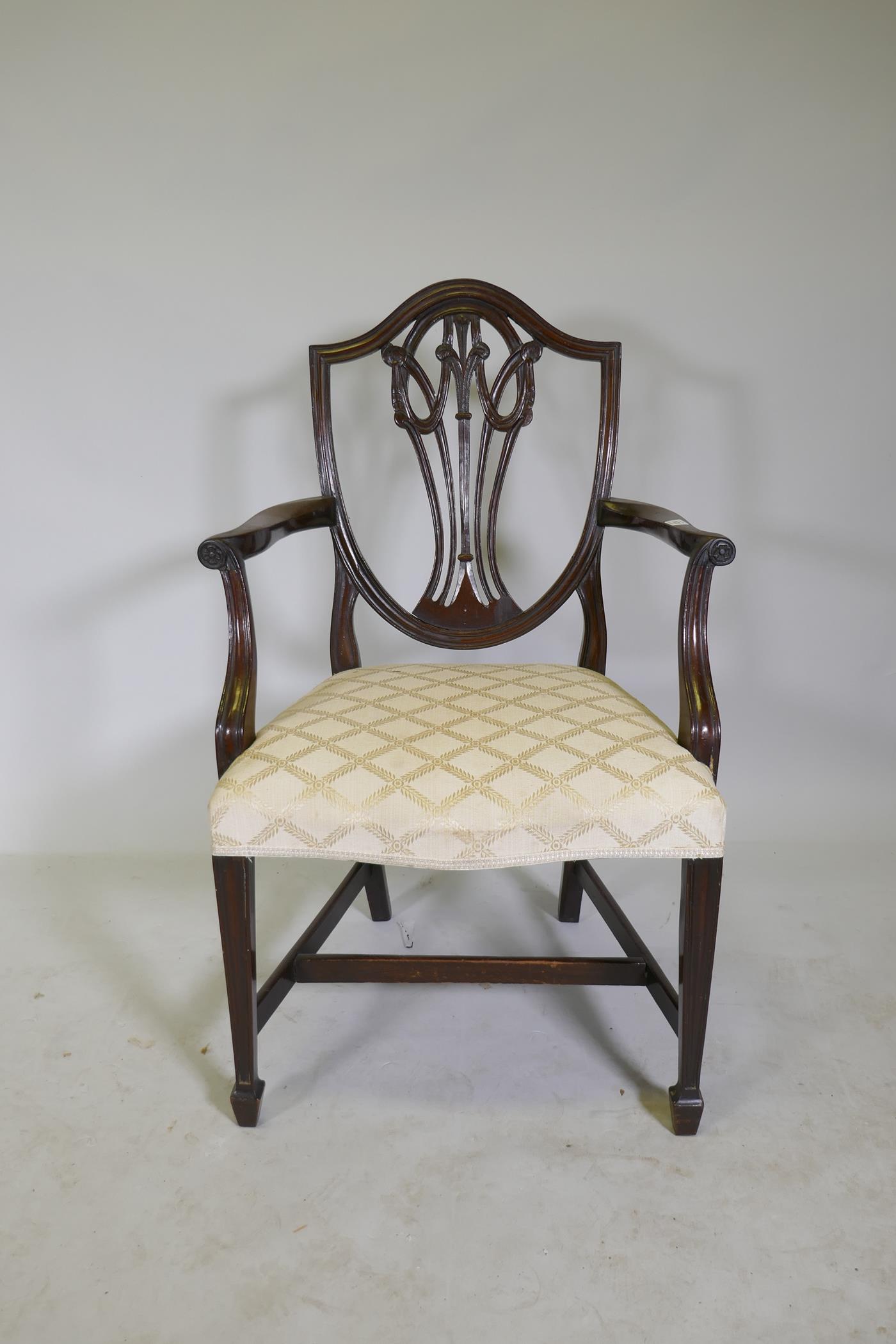 A pair of Hepplewhite style shield back mahogany elbow chairs, late C19th/early C20th - Image 3 of 3