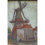 Arthur E. Law, Dutch canal scene with a windmill, oil on canvas board, 1925, 22 x 27cm