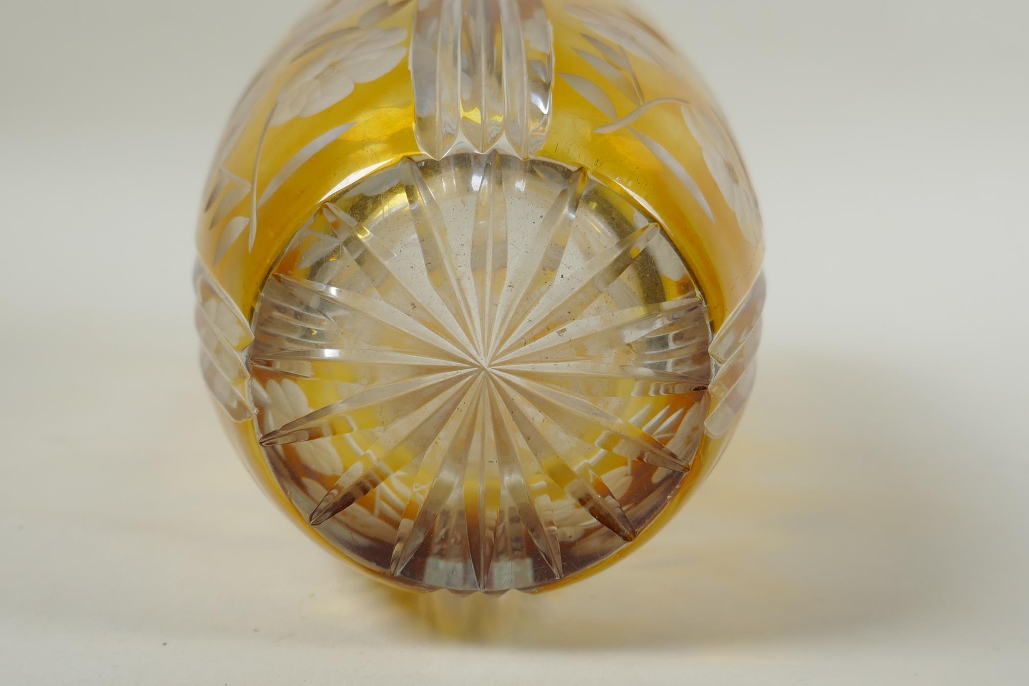 A Bohemian amber cut glass vase with floral decoration, 23cm high - Image 5 of 5