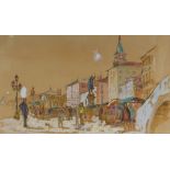 Margaret Milnes, Venice waterfront, inscribed on label verso, watercolour and ink, 29 x 49cm