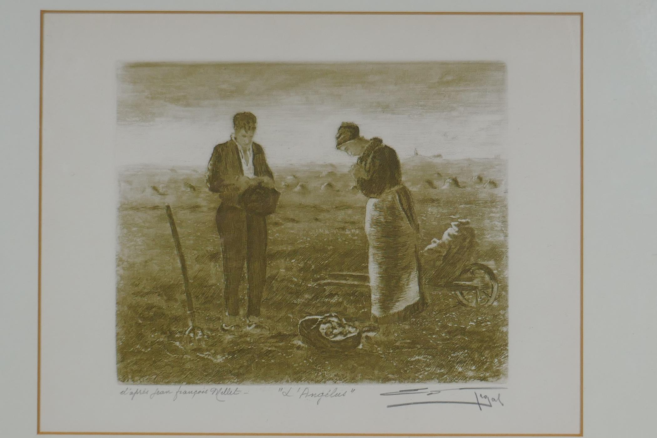 After Jean-Francois Millet, (French, 1814-1875), L'Angelus (The Angelus), engraving, indistinctly - Image 2 of 6
