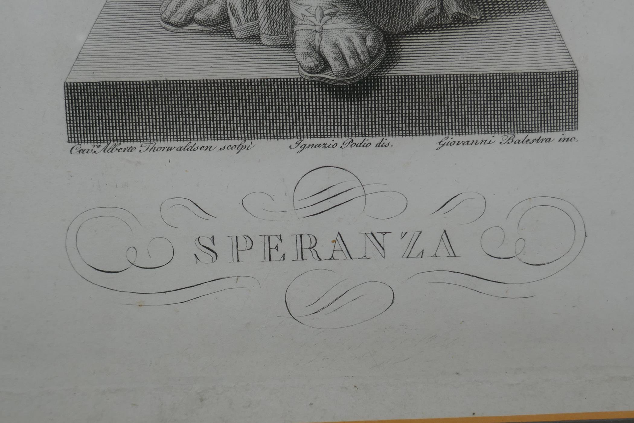 After Bertel Thorvaldsen, (Danish, 1770-1844), Speranze, Engraving by Giovanni Balestra, C19th, 30 x - Image 3 of 7