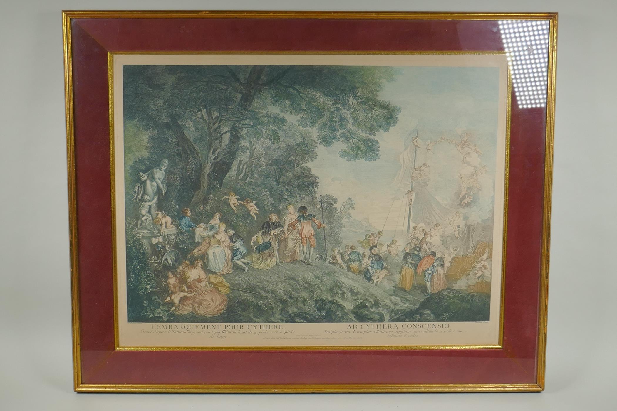 After Jean-Antoine Watteau, (French 1684-1721), The Embarkation for Cythera, C19th colour etching by - Image 2 of 8