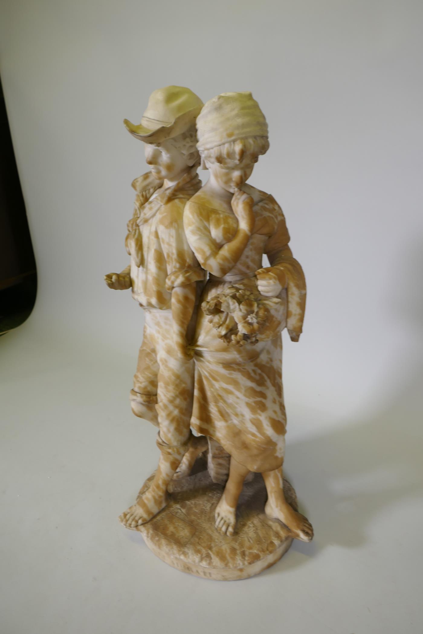 After Cesare Lapini, (Italian, 1848-?) Gli Adirati, carved alabaster figure group of a boy and girl, - Image 6 of 7