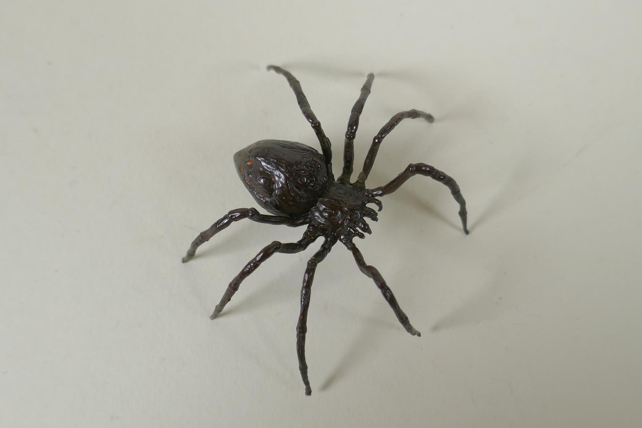 A Japanese style bronze okimono spider, 7cm wide - Image 3 of 4