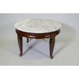 A Chinese lacquered occasional table with gilt decoration and later marble top, 80cm diameter,