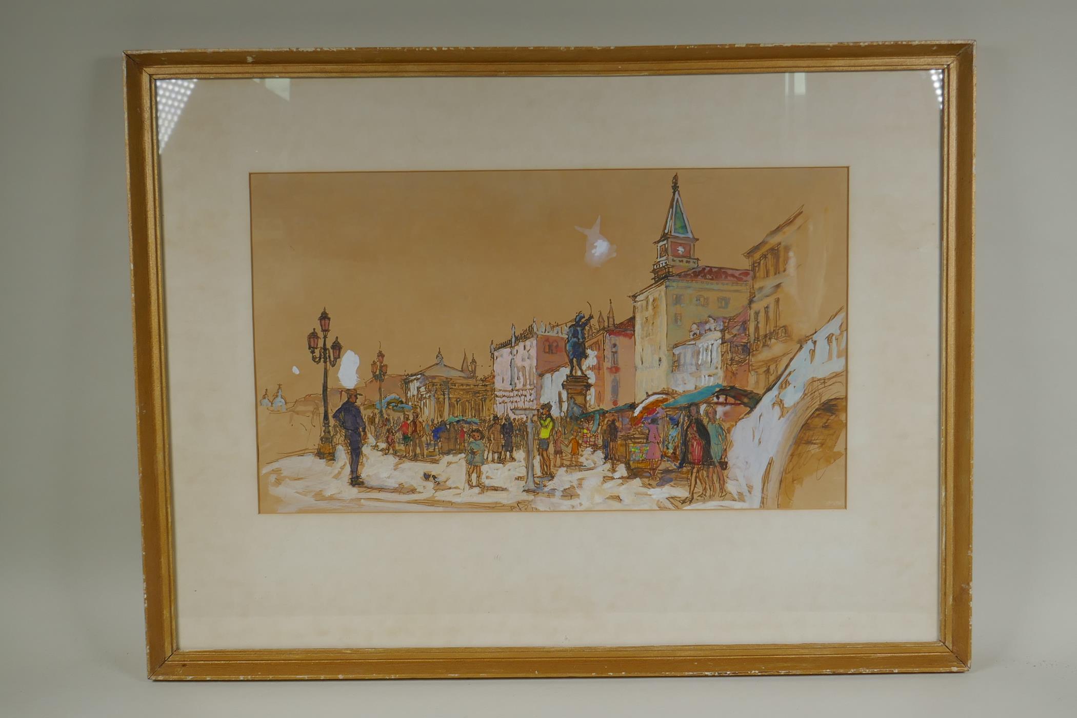 Margaret Milnes, Venice waterfront, inscribed on label verso, watercolour and ink, 29 x 49cm - Image 2 of 5