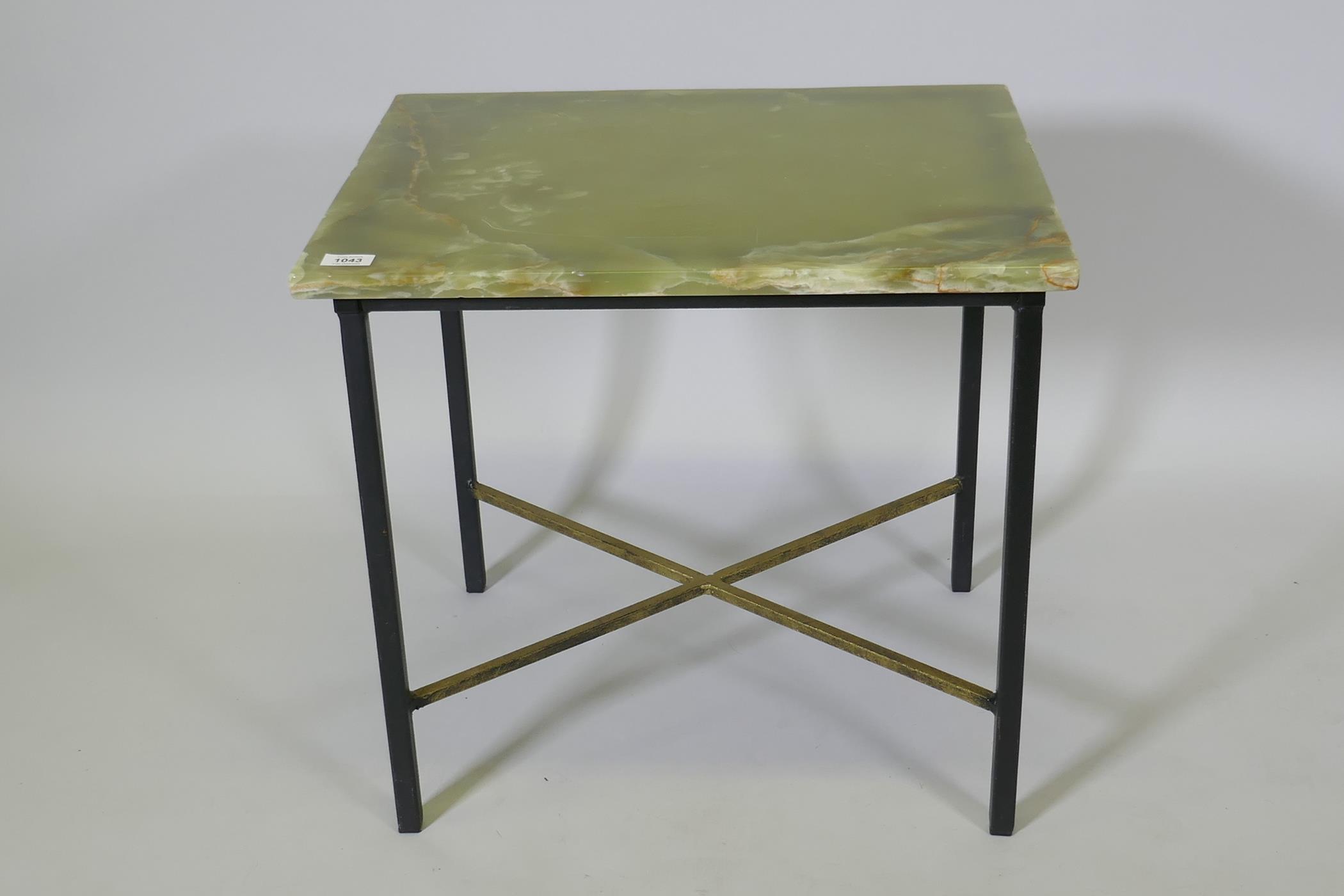 An onyx top occasional table raised on a painted metal base, 39 x 48 x 53cm - Image 2 of 3