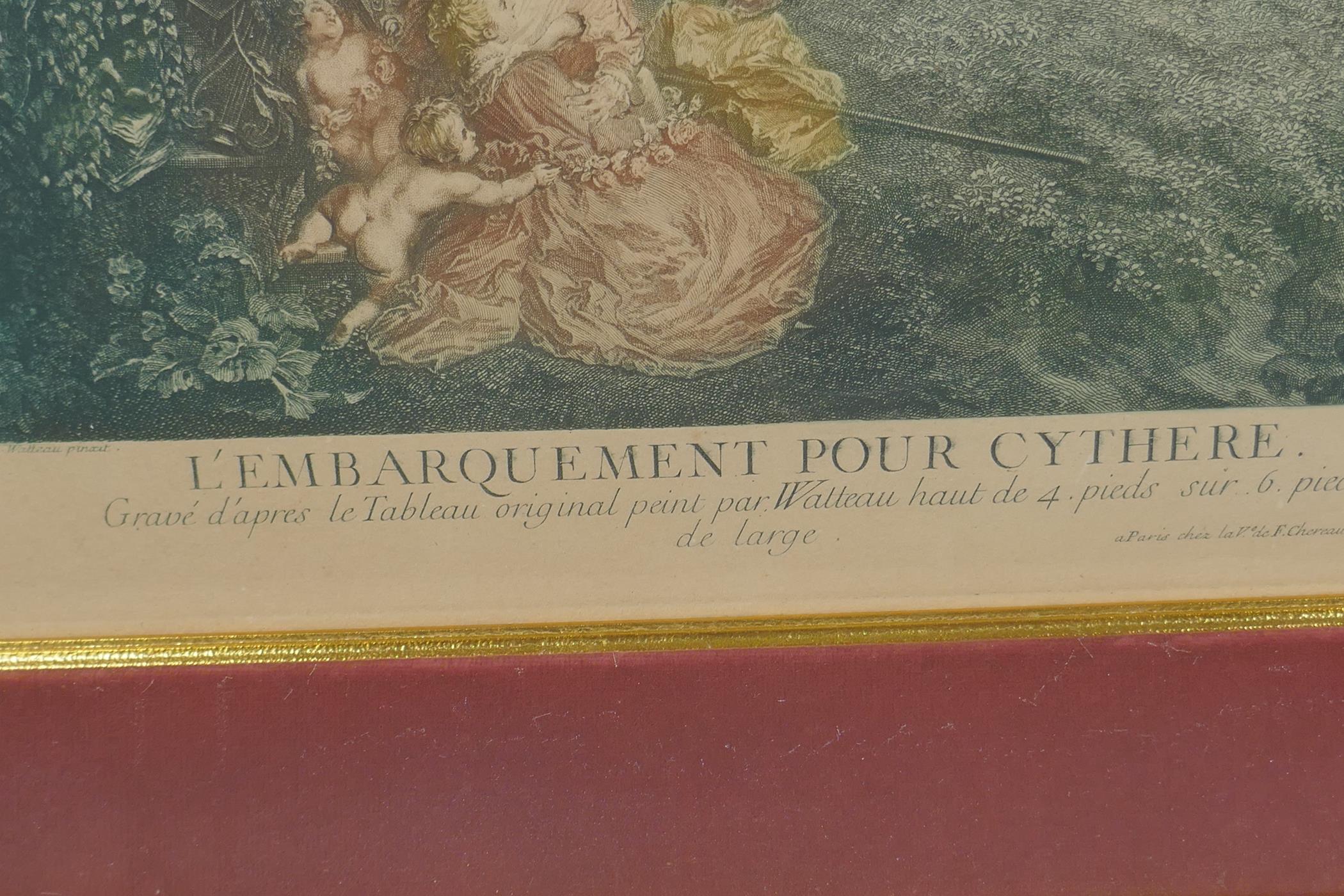 After Jean-Antoine Watteau, (French 1684-1721), The Embarkation for Cythera, C19th colour etching by - Image 3 of 8