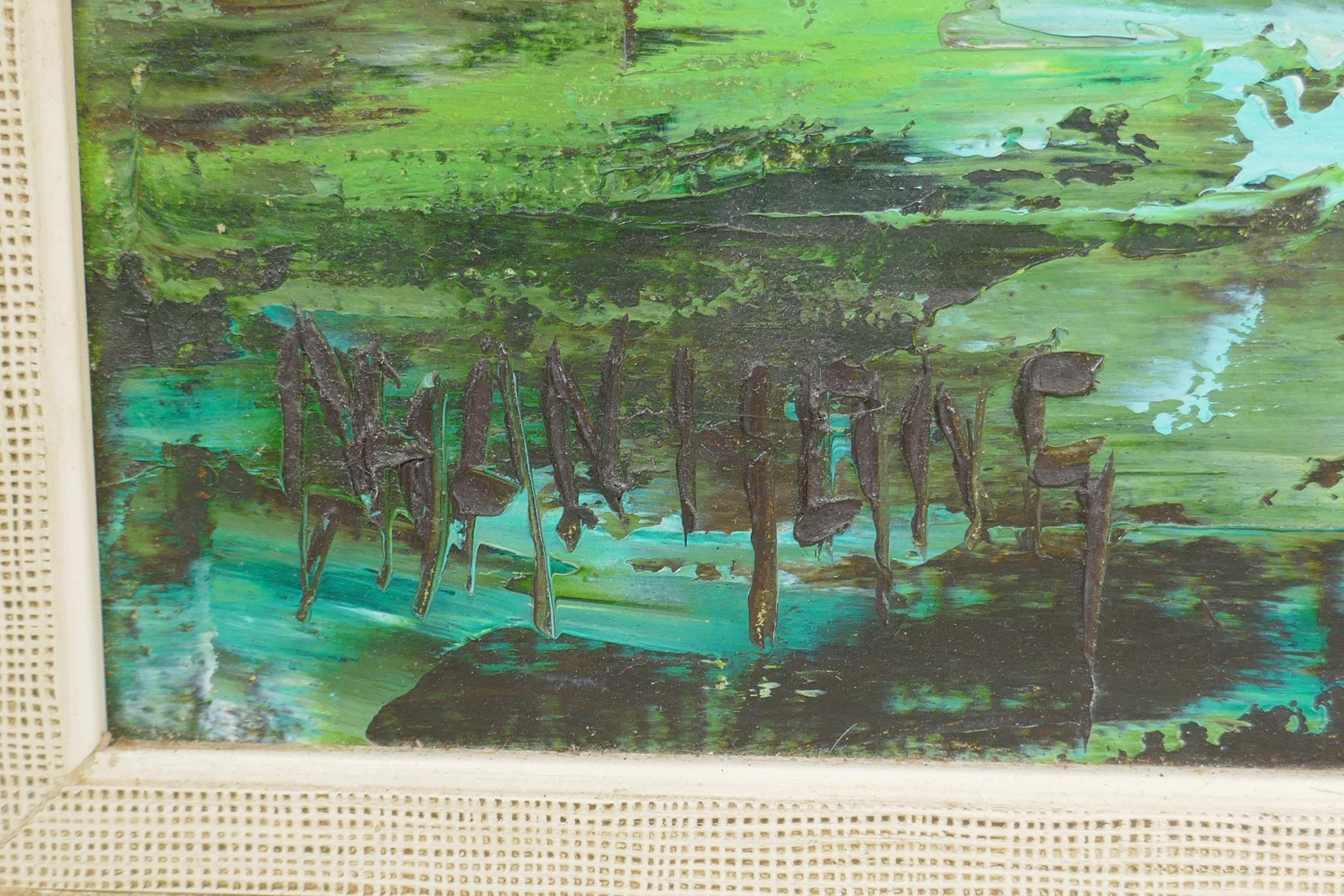 Village in a forest, a Ugandan scene, oil on board, and another of moored boats, oil on canvas, both - Image 5 of 5
