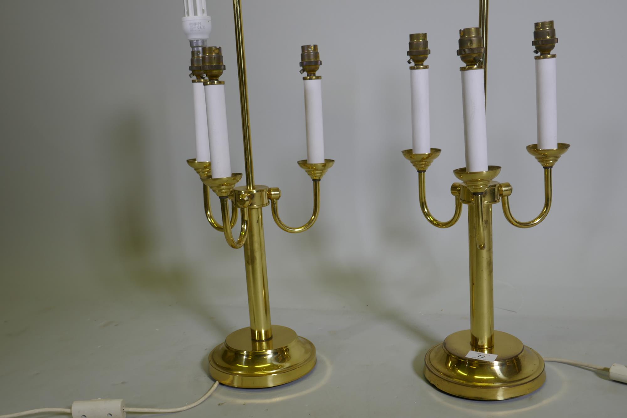 A pair of three branch brass table lamps, 63cm high - Image 2 of 2