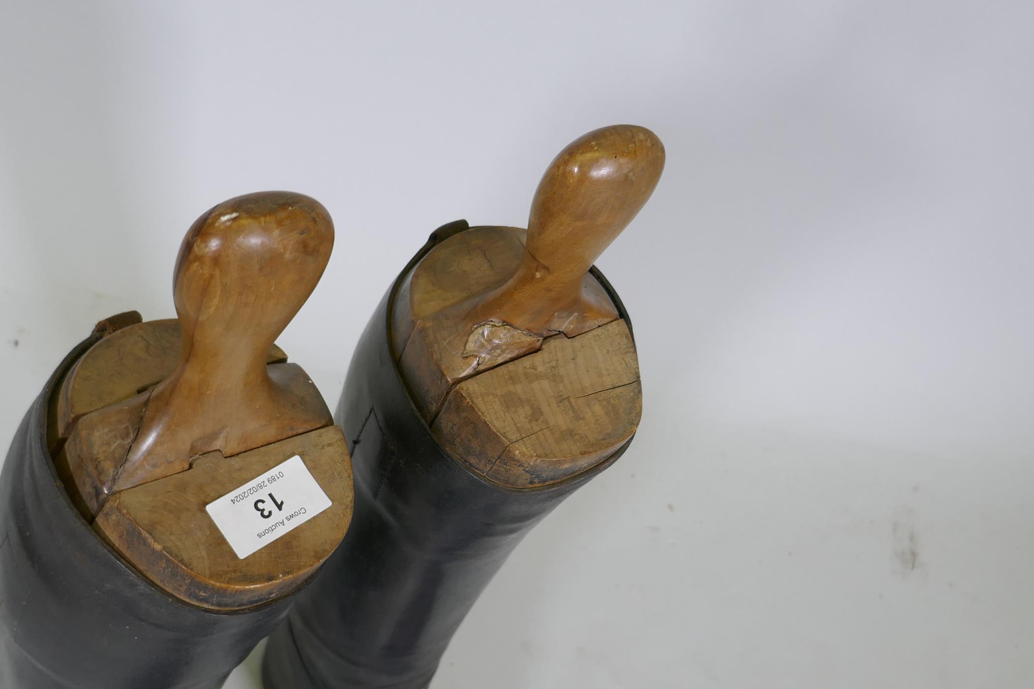 A pair of vintage black leather riding boots, with beech trees, 26cm long - Image 2 of 3