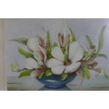 S.C. Cooksey, a bowl of magnolias, signed, early/mid C20th, watercolour, 28 x 20cm