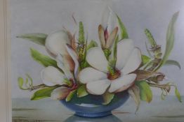 S.C. Cooksey, a bowl of magnolias, signed, early/mid C20th, watercolour, 28 x 20cm