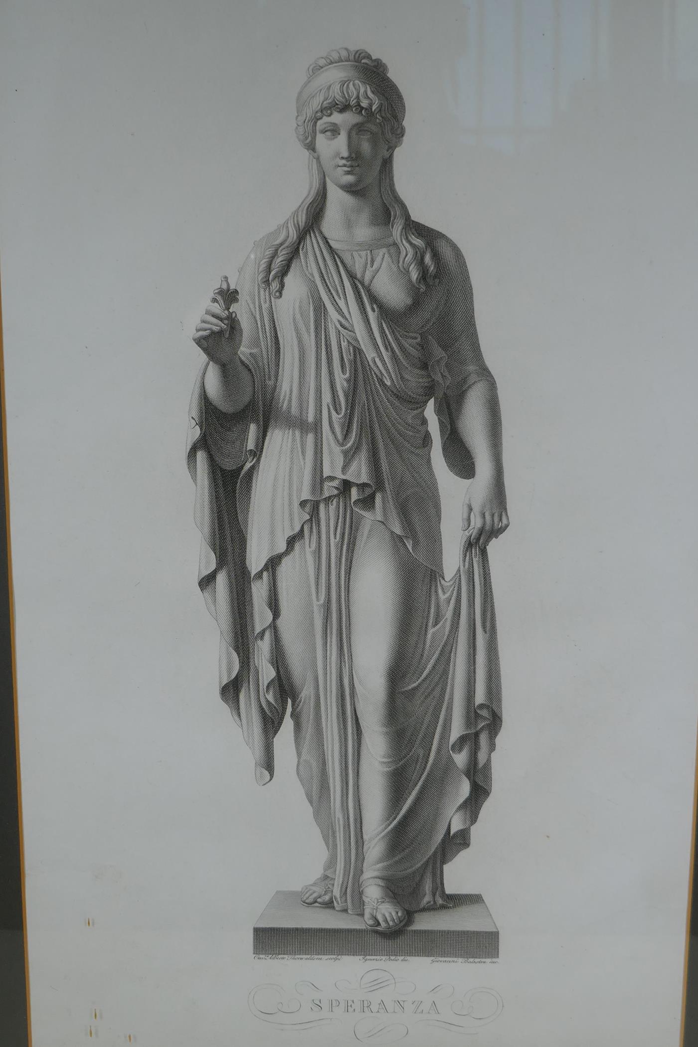 After Bertel Thorvaldsen, (Danish, 1770-1844), Speranze, Engraving by Giovanni Balestra, C19th, 30 x - Image 7 of 7