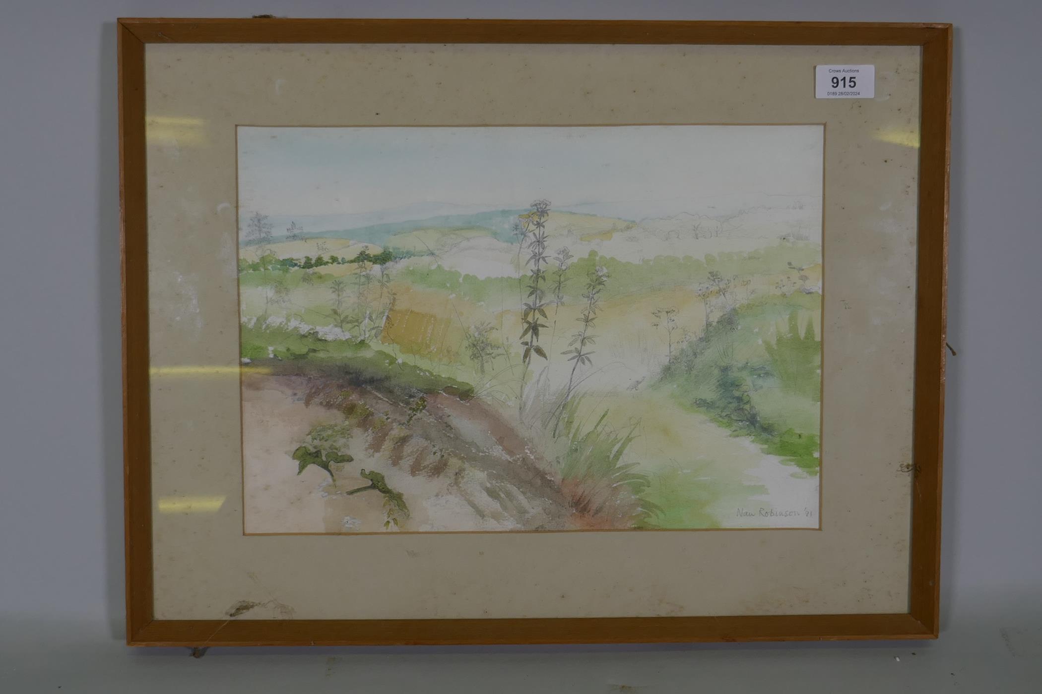 Nan Robinson, Goodwood landscape, signed and dated (19)81, watercolour, 38 x 26cm - Image 2 of 4