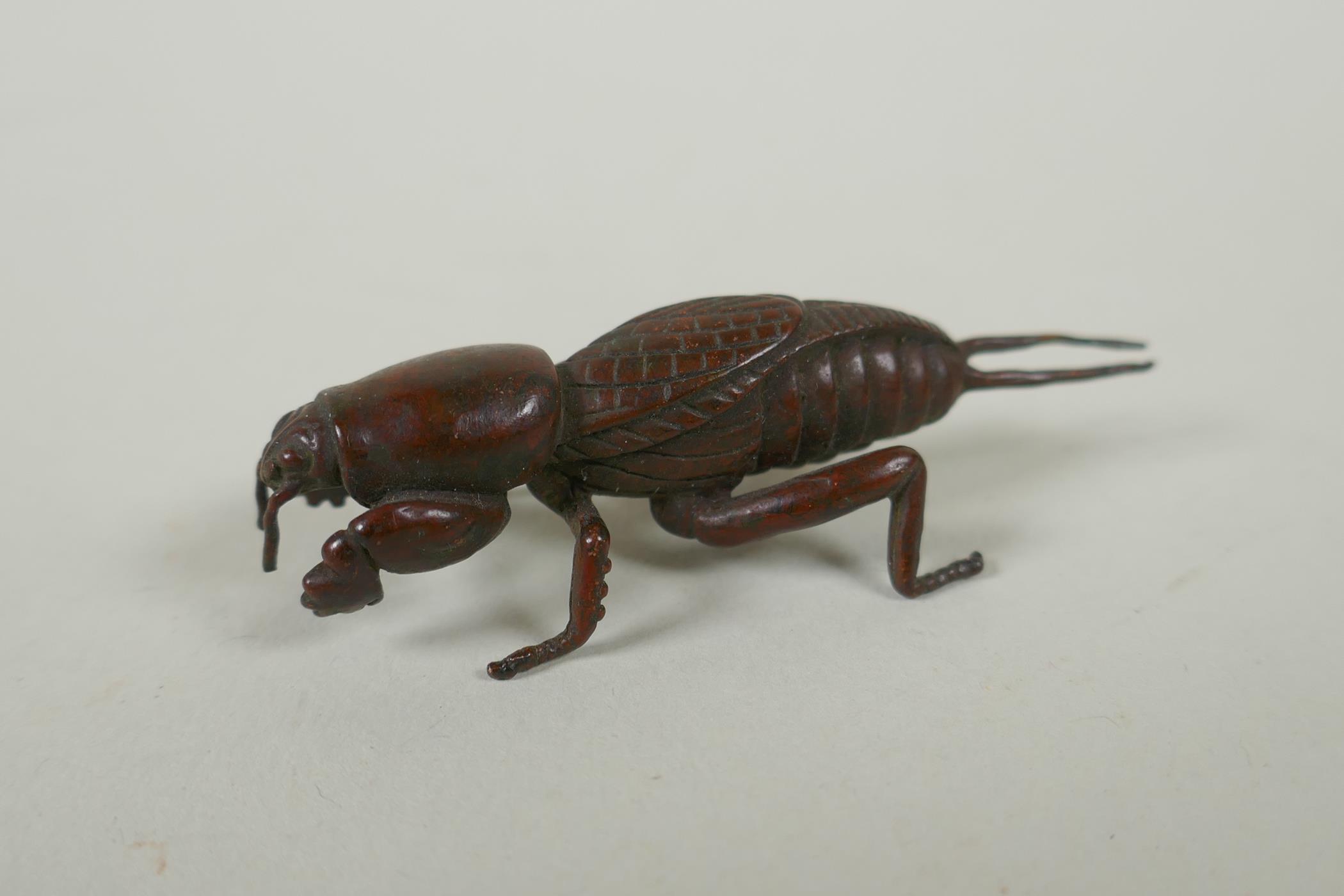 A Japanese style bronze okimono beetle, 7cm long - Image 2 of 2