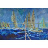 T. Holland, (C20th), (possibly Tom Holland, American) sailing boats at full sail, initialled T.H.